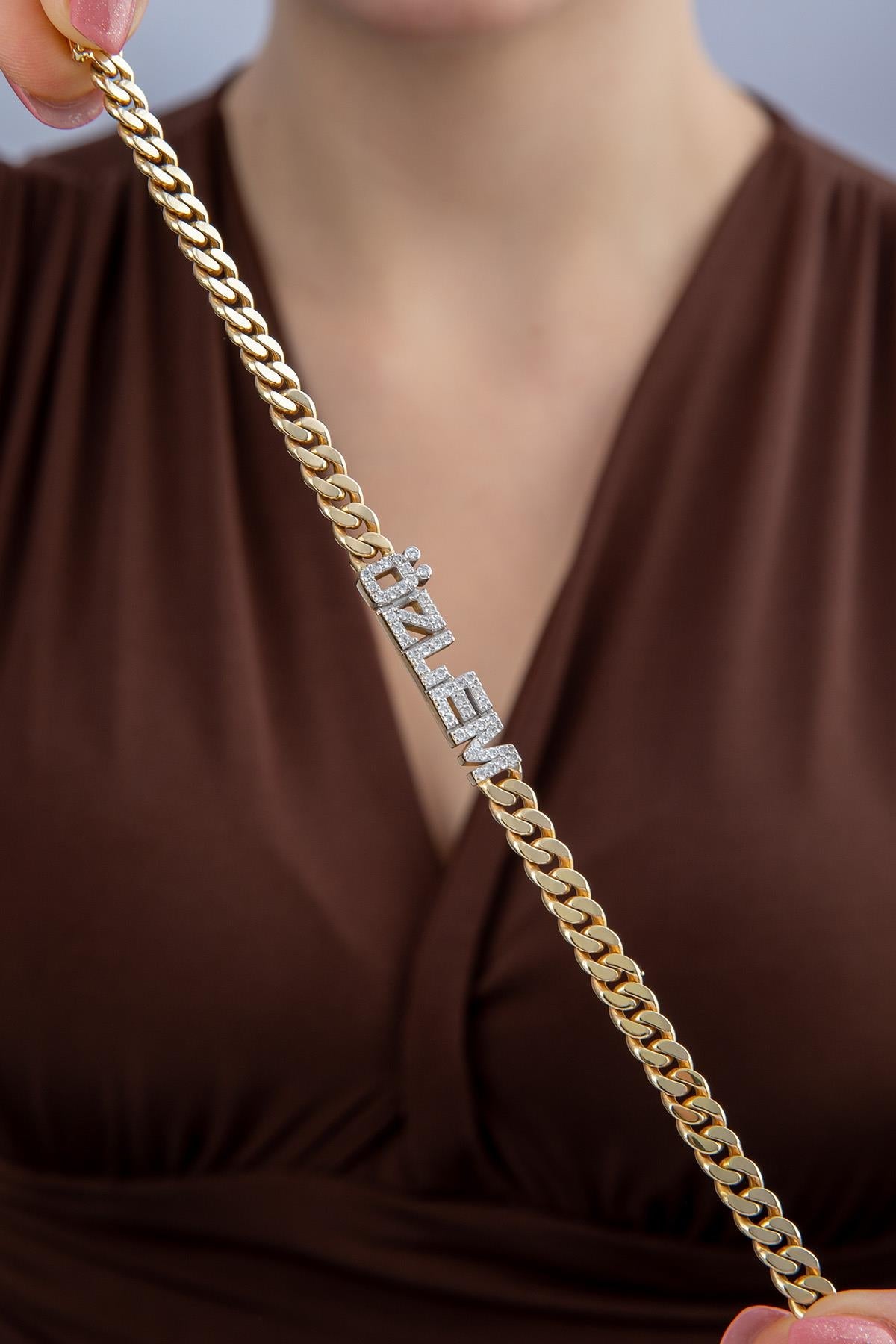14ct Gold Diamond Personalized Name Bracelet