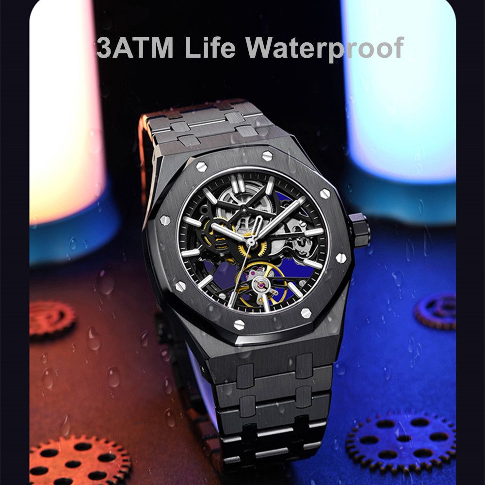 MEGIR Luxury Mechanical Watch for Men Waterproof Automatic Movement Holllow Dial Men's Wrist Watches Stainless Steel 9005-4