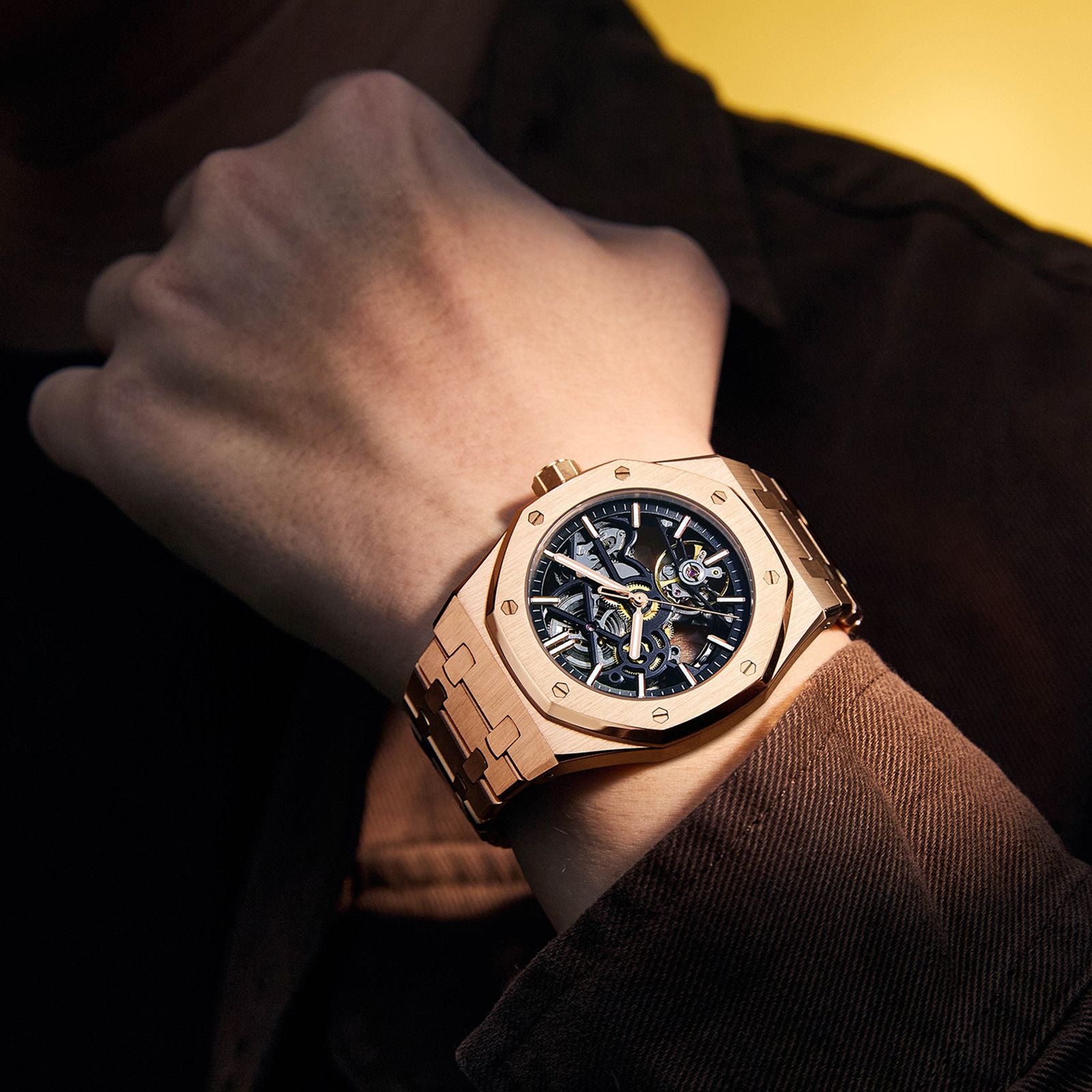 MEGIR Luxury Mechanical Watch for Men Waterproof Automatic Movement Holllow Dial Men's Wrist Watches Stainless Steel 9005-4