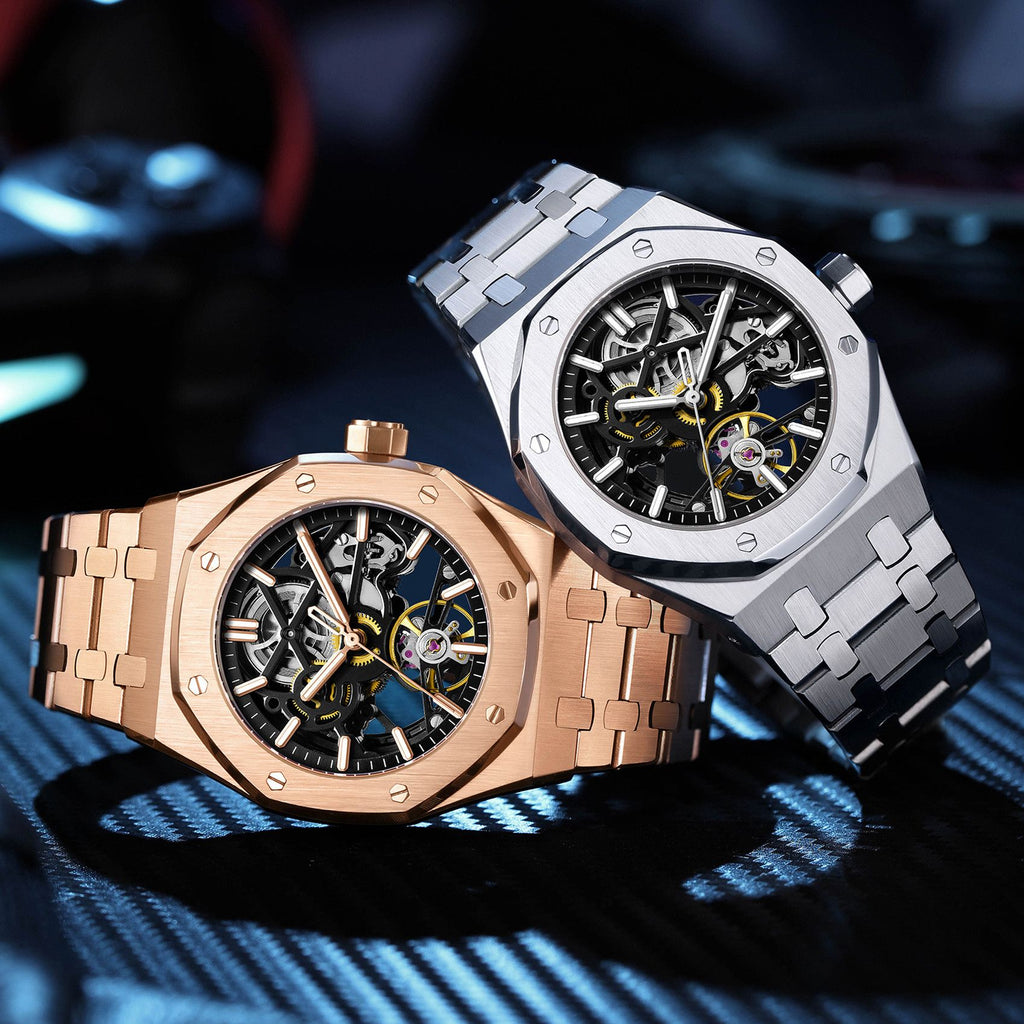 MEGIR Luxury Mechanical Watch for Men Waterproof Automatic Movement Holllow Dial Men's Wrist Watches Stainless Steel 9005-4