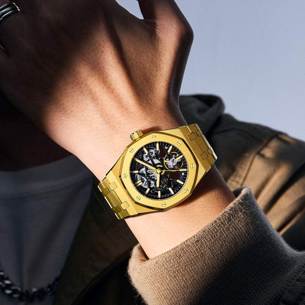 MEGIR Luxury Mechanical Watch for Men Waterproof Automatic Movement Holllow Dial Men's Wrist Watches Stainless Steel 9005-4