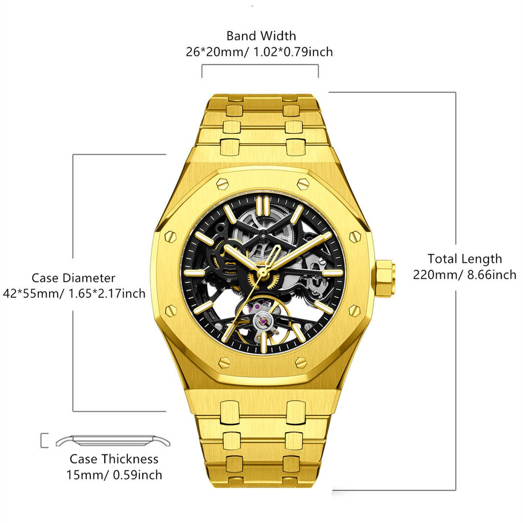 MEGIR Luxury Mechanical Watch for Men Waterproof Automatic Movement Holllow Dial Men's Wrist Watches Stainless Steel 9005-4
