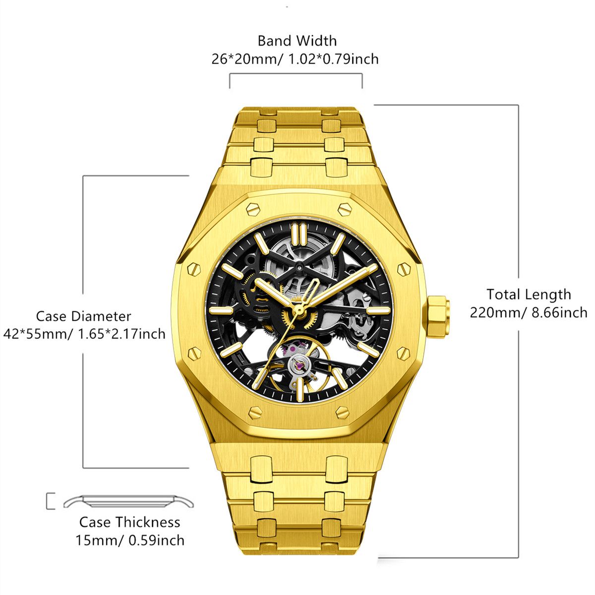 MEGIR Luxury Mechanical Watch for Men Waterproof Automatic Movement Holllow Dial Men's Wrist Watches Stainless Steel 9005-4