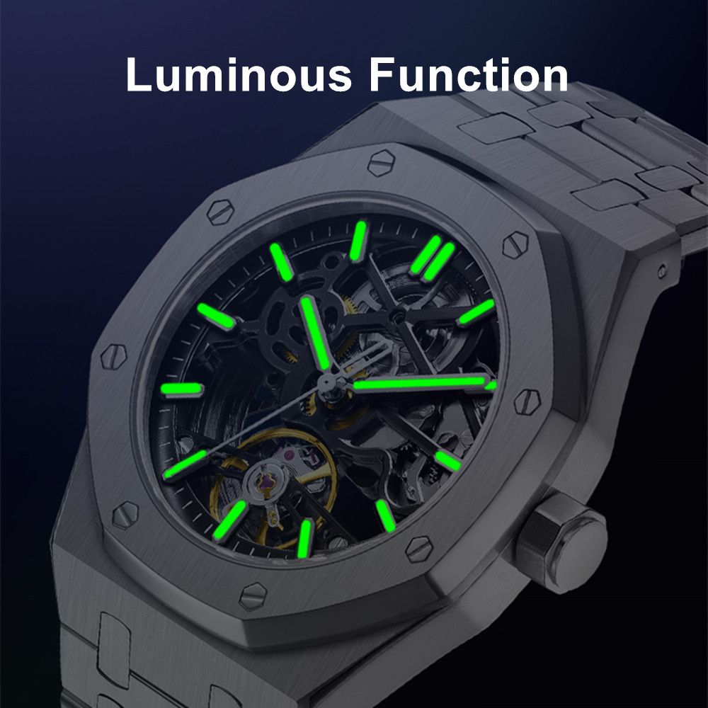 MEGIR Luxury Mechanical Watch for Men Waterproof Automatic Movement Holllow Dial Men's Wrist Watches Stainless Steel 9005-4