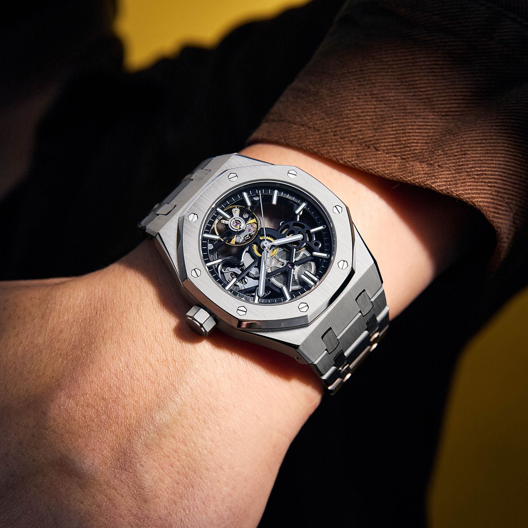 MEGIR Luxury Mechanical Watch for Men Waterproof Automatic Movement Holllow Dial Men's Wrist Watches Stainless Steel 9005-4