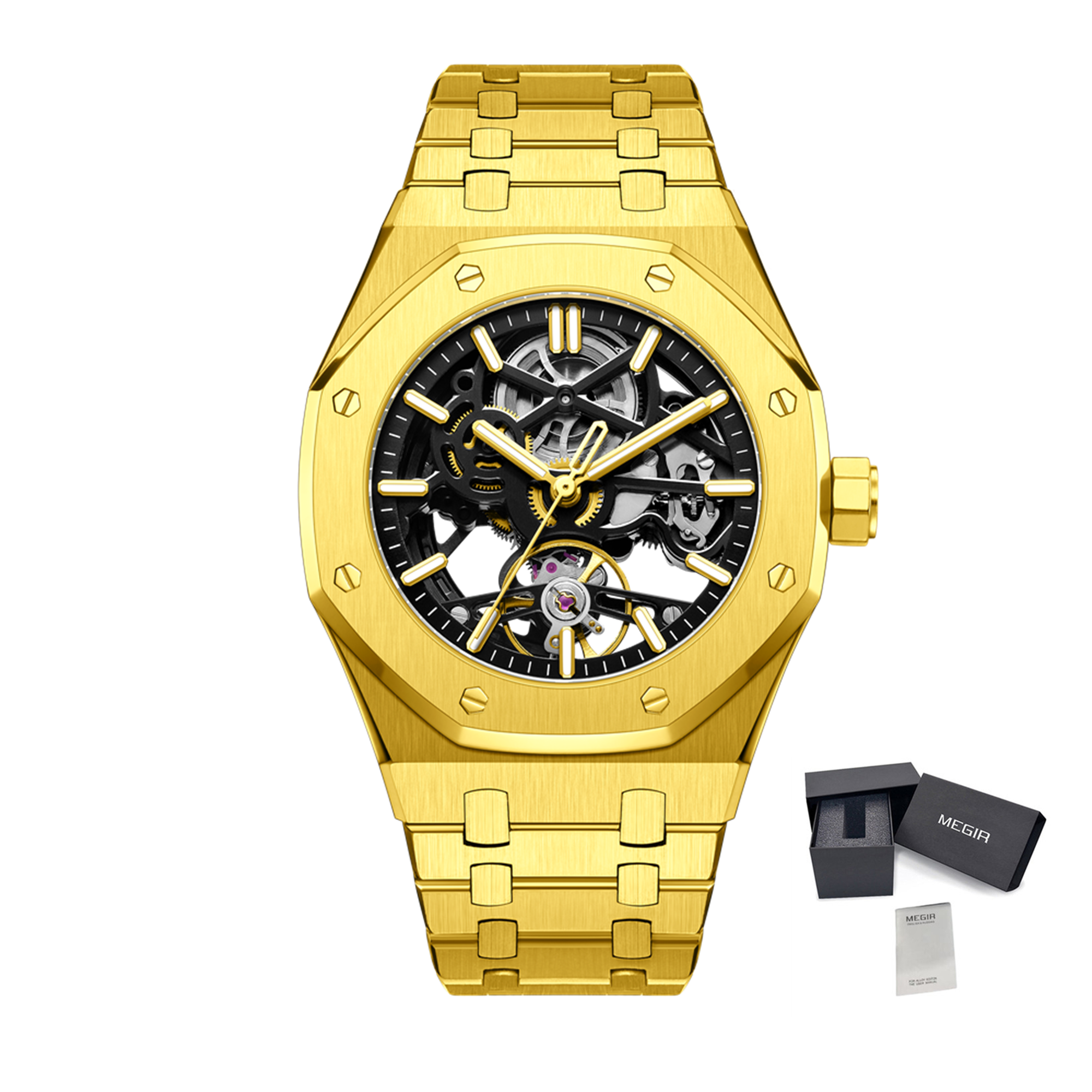 MEGIR Luxury Mechanical Watch for Men Waterproof Automatic Movement Holllow Dial Men's Wrist Watches Stainless Steel 9005-4