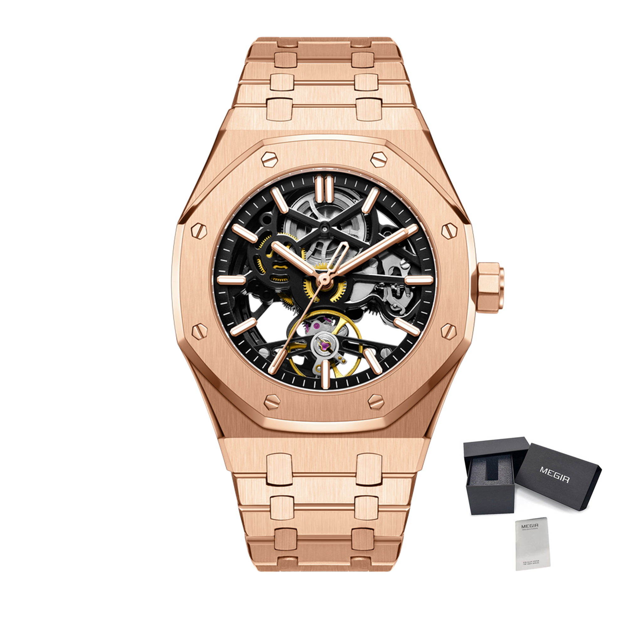 MEGIR Luxury Mechanical Watch for Men Waterproof Automatic Movement Holllow Dial Men's Wrist Watches Stainless Steel 9005-4