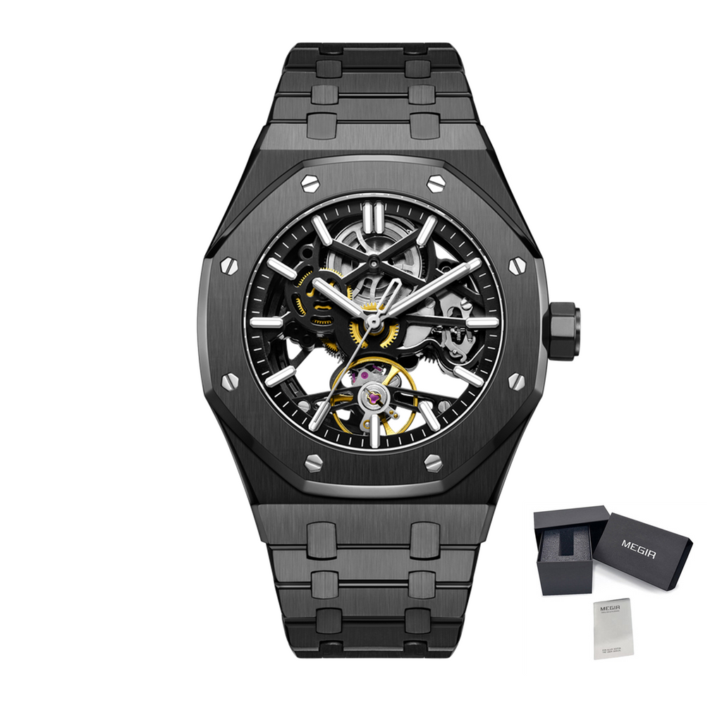 MEGIR Luxury Mechanical Watch for Men Waterproof Automatic Movement Holllow Dial Men's Wrist Watches Stainless Steel 9005-4
