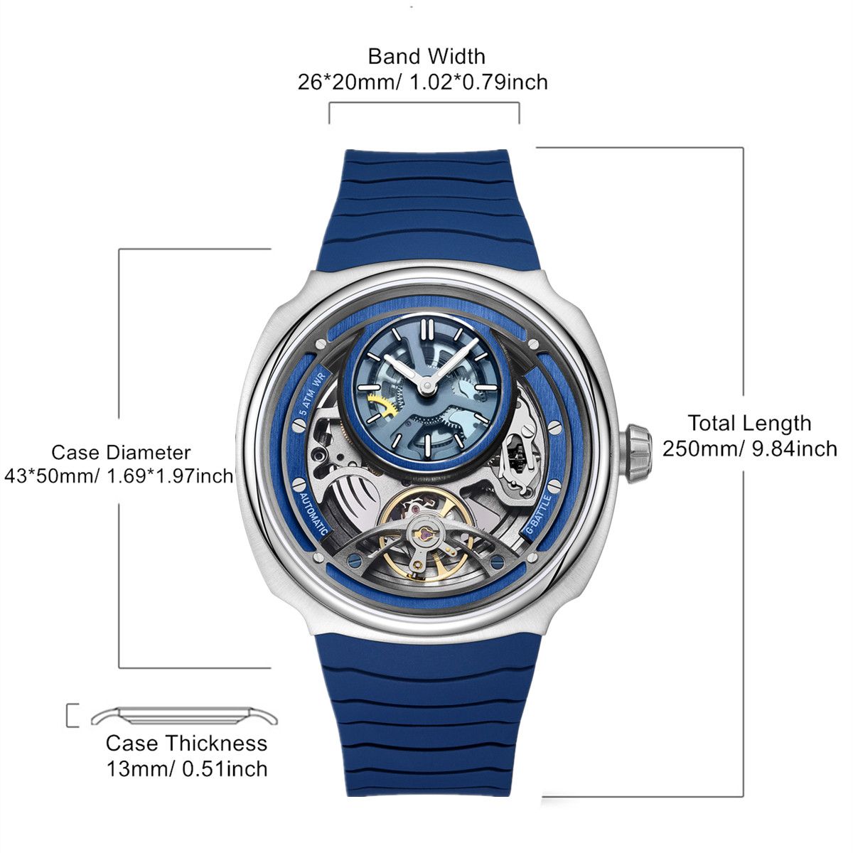 MEGIR Fashion Skeleton Men's Mechanical Watches 3ATM Waterproof Luminous Silicone Automatic Movement Sport Wrist Watch Reloj Hombre 2259