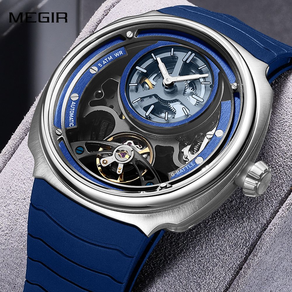 MEGIR Fashion Skeleton Men's Mechanical Watches 3ATM Waterproof Luminous Silicone Automatic Movement Sport Wrist Watch Reloj Hombre 2259