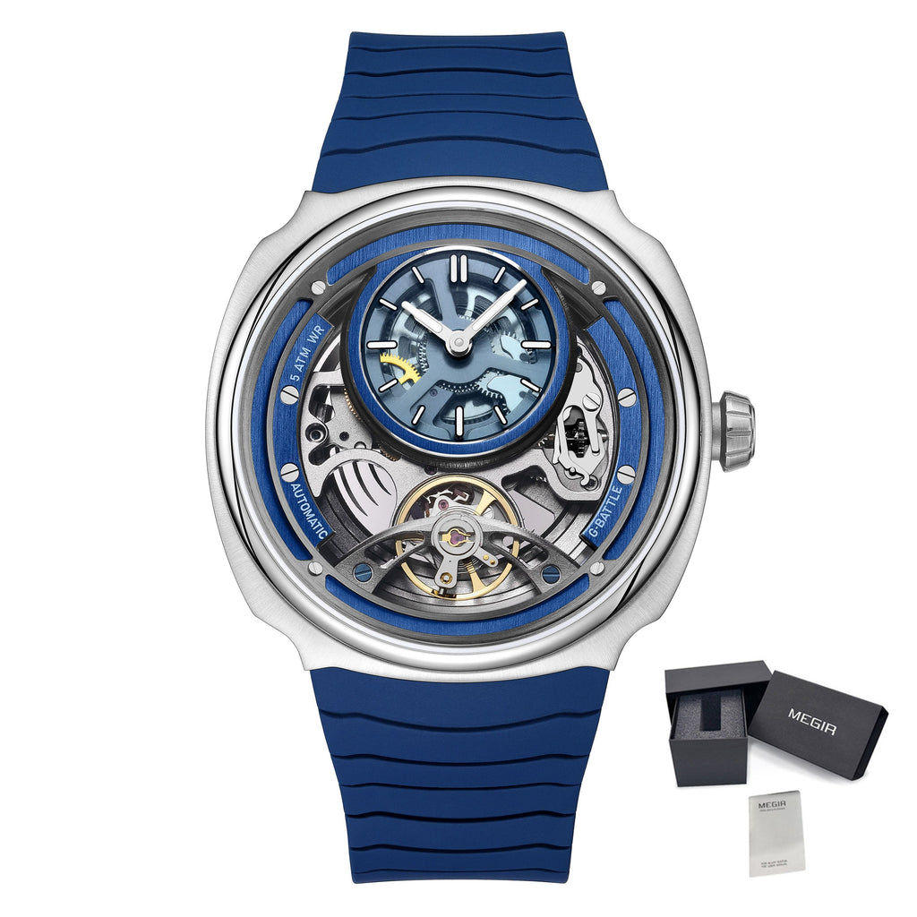 MEGIR Fashion Skeleton Men's Mechanical Watches 3ATM Waterproof Luminous Silicone Automatic Movement Sport Wrist Watch Reloj Hombre 2259