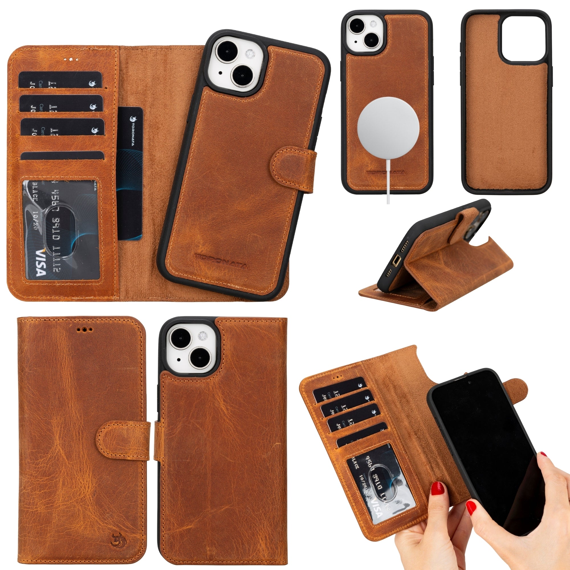 Casper Leather iPhone 15 Plus Wallet Case | Detachable MagSafe Compatible RFID Protection