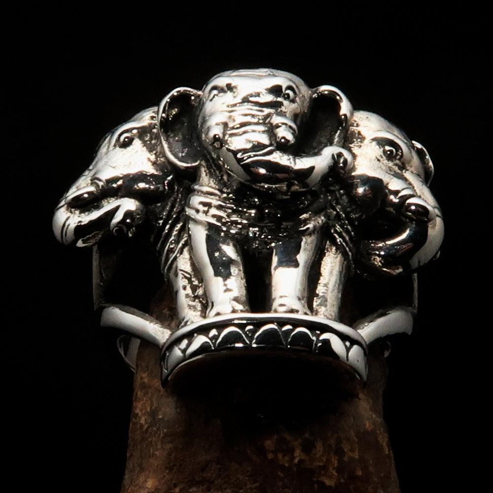 Sterling Silver Men's Ring ancient three headed Elephant