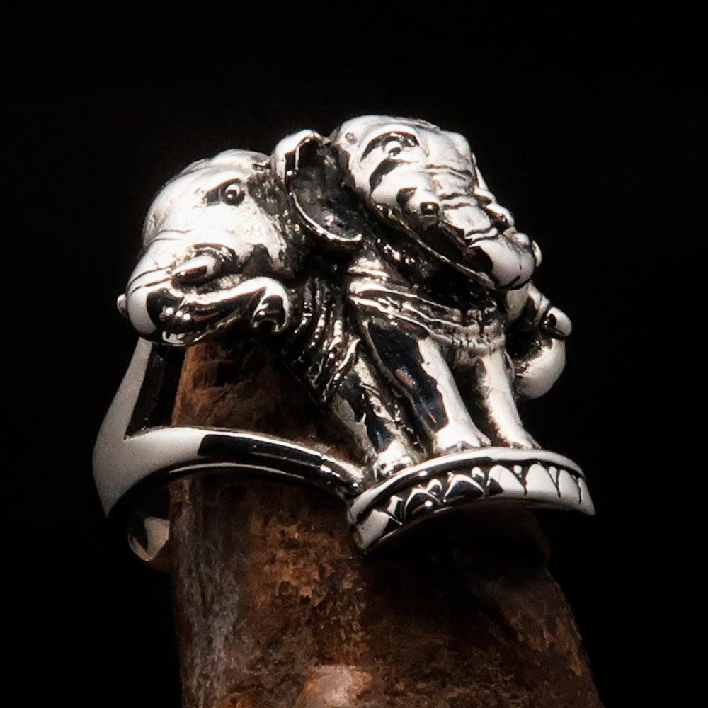 Sterling Silver Men's Ring ancient three headed Elephant