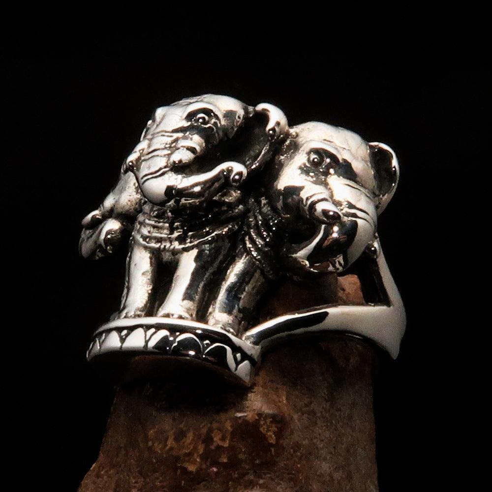Sterling Silver Men's Ring ancient three headed Elephant